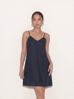 Comrags Navy Linen Shift Dress | Made in Canada | Minimalist Designer | Like New